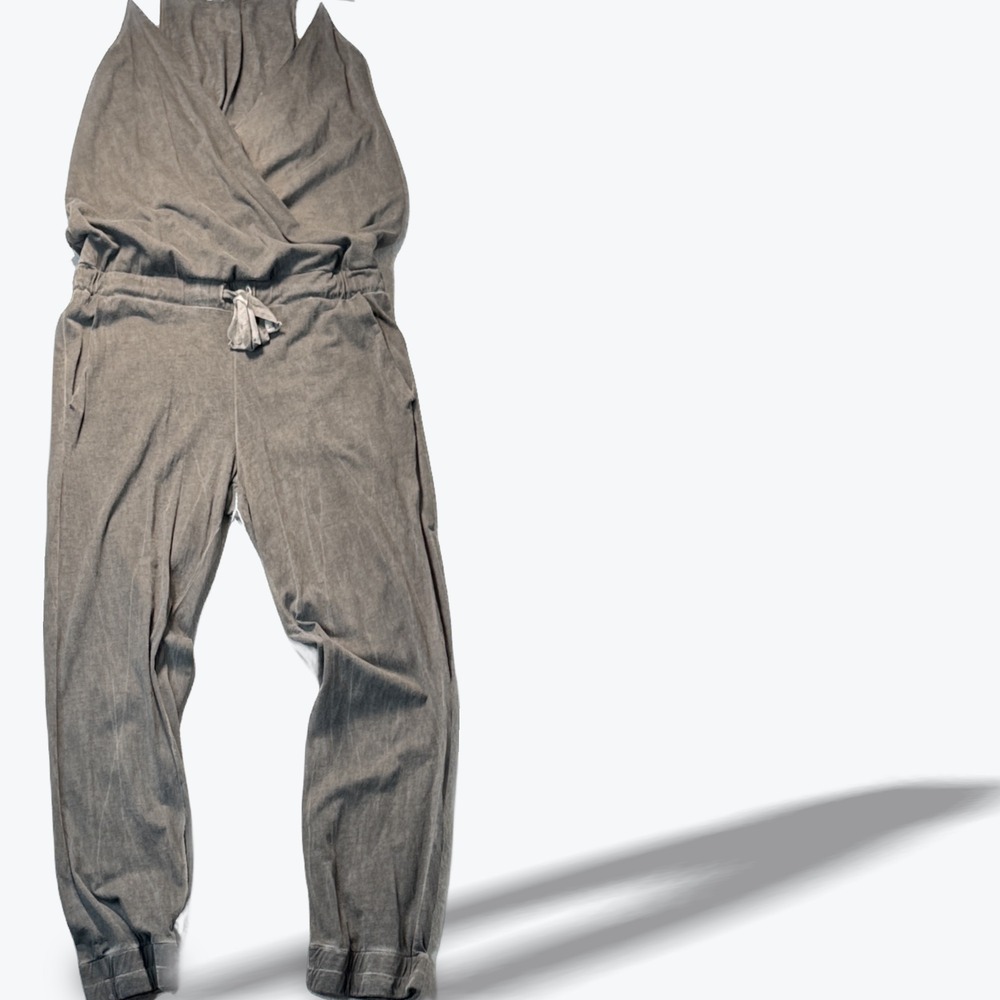Skin Surplice Jogger Jumpsuit Mineral Wash Charcoal Grey Loungewear Pockets Sz 0